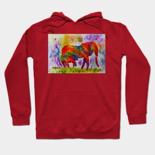 Colourful Mother and Baby Elephants Hoodie